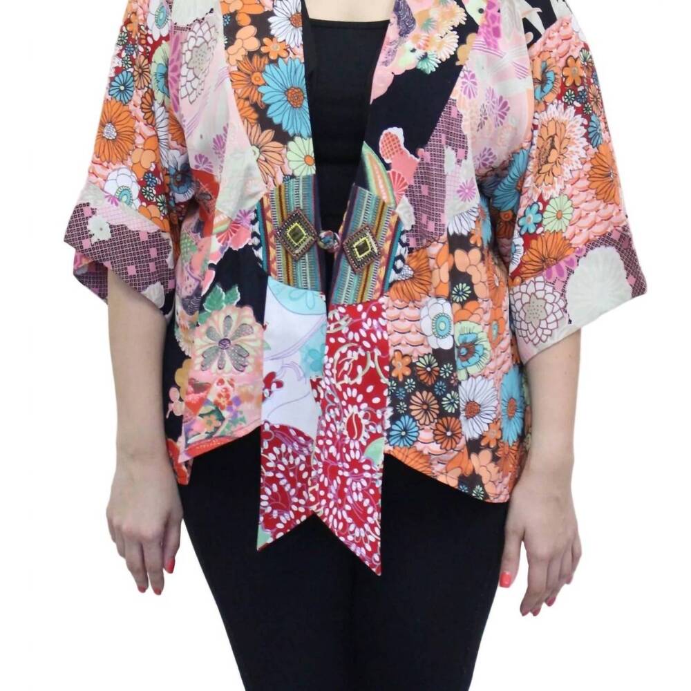 NEW STERLING STYLES peachy floral kimono jacket in multicolor